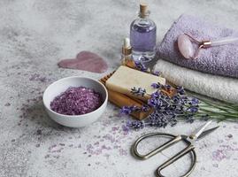 Natural herb cosmetic with lavender flowers