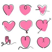 Set of hand drawn heart line isolated on white background vector