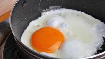 oeuf au plat savoureux dans une poêle chaude video