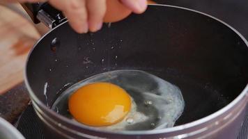 friggere un gustoso uovo al tegamino in una padella calda video