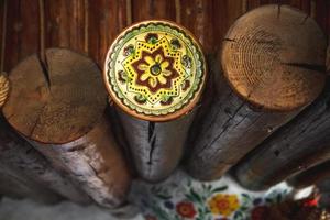 Cross section of the timber. Natural wooden decor background photo