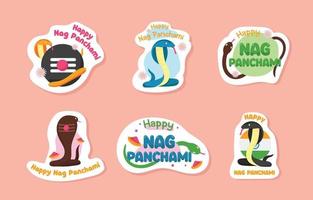 Sticker Set of Nag Panchami Celebration vector