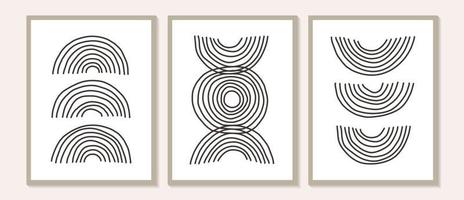 Trendy contemporary Abstract line art prints, Minimal black shapes vector