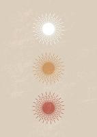 Mid century modern minimalist art print with  aesthetic sun vector