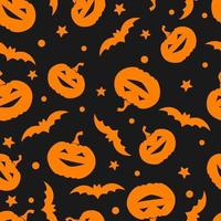 Seamless pattern with pumpkins bats stars. Halloween background. vector