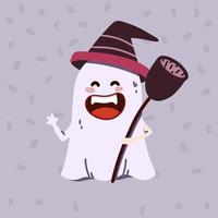 Cartoon halloween ghost in witch hat isolated vector