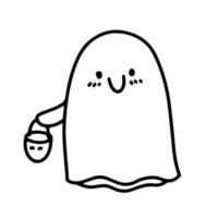 Doodle style pumpkin and candy ghost. Halloween concept. Coloring. vector