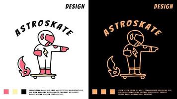 genial monopatín cosmonauta en el espacio. ilustración para camiseta vector