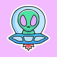 cute alien with spaceship, design graphic for t shirt and sticker vector