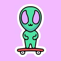 lindo extraterrestre y patineta, diseño gráfico para camiseta y pegatina vector