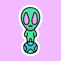 alien standing on the earth, design graphic for t shirt and sticker vector