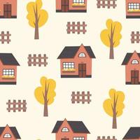 Cute print seamless pattern with houses, trees vector