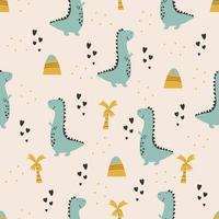 Cute dinosaur print - hand drawn  dinosaur seamless pattern design vector