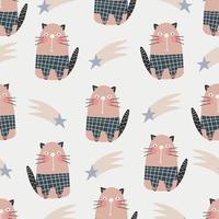 Cute cats pattern - hand drawn childish kitten seamless pattern design vector