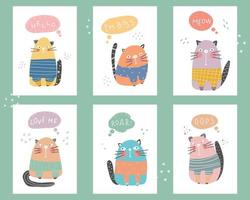 Linda colección de gatos con ilustración de dibujos animados de vector de letras