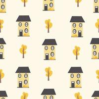 Cute print seamless pattern with houses, trees vector