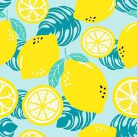 Seamless pattern lemon. Slices of citrus and leaf. vector