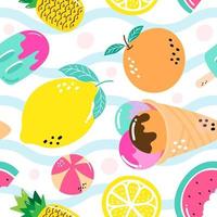Seamless pattern fruits, Ice-cream and ball in summer festival