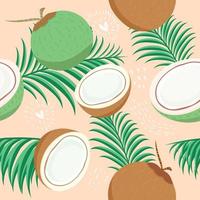 Seamless pattern cute coconut with leaf vector