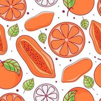 Seamless pattern papaya and orange fruit with leaf