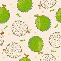 patrones sin fisuras lindo durian frutas y hojas vector