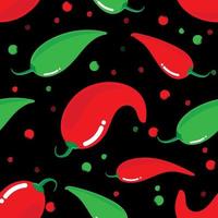 Seamless pattern red and green chilli pepper on black background vector