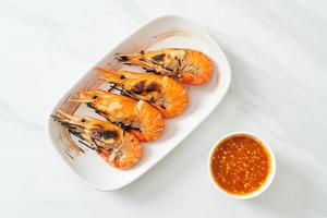 Grilled river prawns or shrimps - seafood style photo