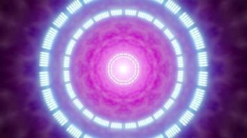 cerchio di luce al neon e ciclo di sfondo del tunnel di nebbia viola