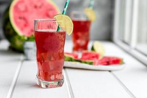 Fresh delicious watermelon sliced with mint and watermelon juice photo