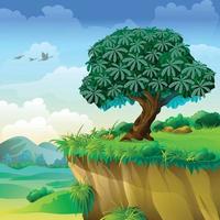 Beautiful landscape with a tree on a hill vector