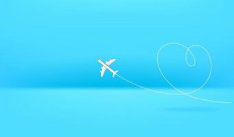 Airplane drawing heart sign. Horizontal banner with copy space vector