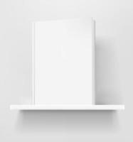 White book on white shelf. 3d style realistic vector mock up