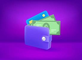 Wallet with money and credit card vector