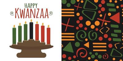 Happy Kwanzaa - set of candle holder kinara and tribal background vector