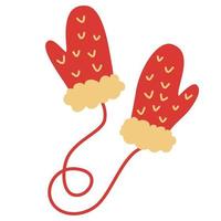 Red mittens. Winter mittens on strings. vector
