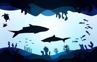 Wildlife Shark Fish Sea Ocean Underwater Aquatic Flat Illustration vector