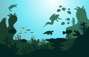 Wildlife Diver Fish Sea Ocean Underwater Aquatic Flat Illustration vector