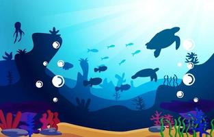 Wildlife Turtle Fish Sea Ocean Underwater Aquatic Flat Illustration vector