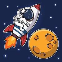 lindo astronauta abrazando cohete a la luna vector
