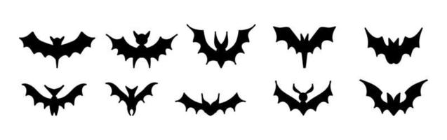 Big set of black silhouettes of bats, vector isolated