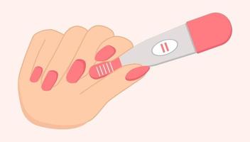 mano de mujer con manicura tiene una prueba de embarazo con vector