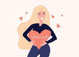 girl with long hair. Self care, love yourself icon or body positive vector