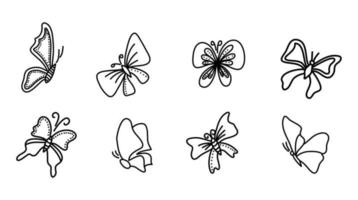 conjunto de doodle lindo mariposa dibujada a mano. vector