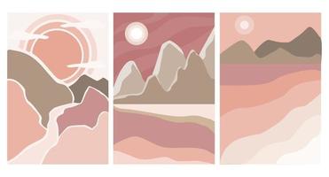 Set of abstract landscape posters. vector