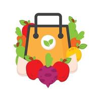 bolsa de compras con ilustración de verduras. día mundial del vegano vector
