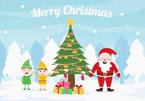 Merry Christmas, Cute Cartoon Santa Claus Background and Friends vector