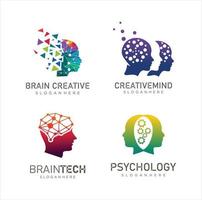 Set of Head Tech logo designs illustration, Pixel Head logo concept vector