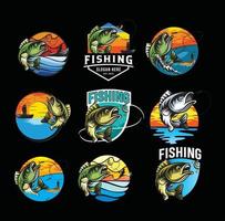 Set Of summer fishing logo Mascot badge Vector Design illustration