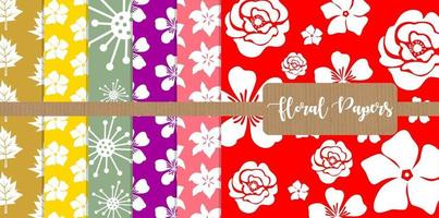 paquete de papel de patrón floral retro simple vector