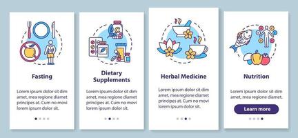 Diets and herbs onboarding mobile app page screen with concepts vector